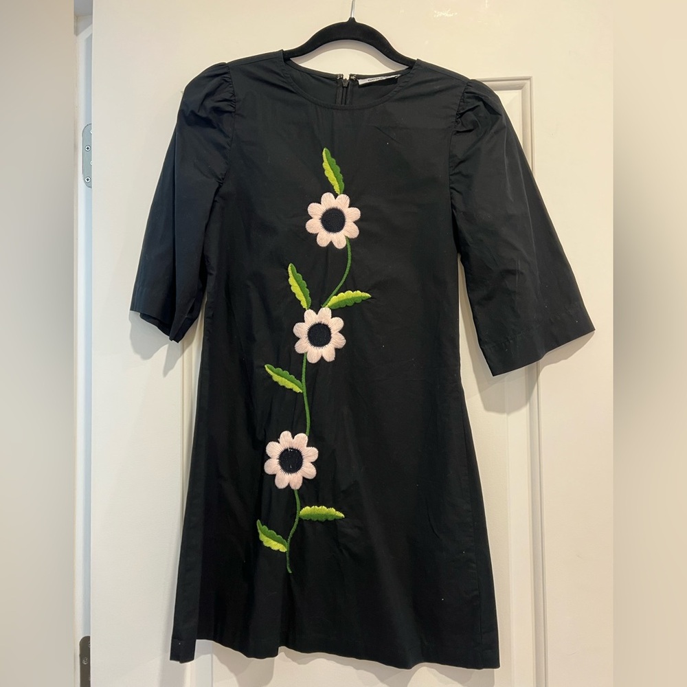 Batsheva Black Dress with Pink Floral Accents